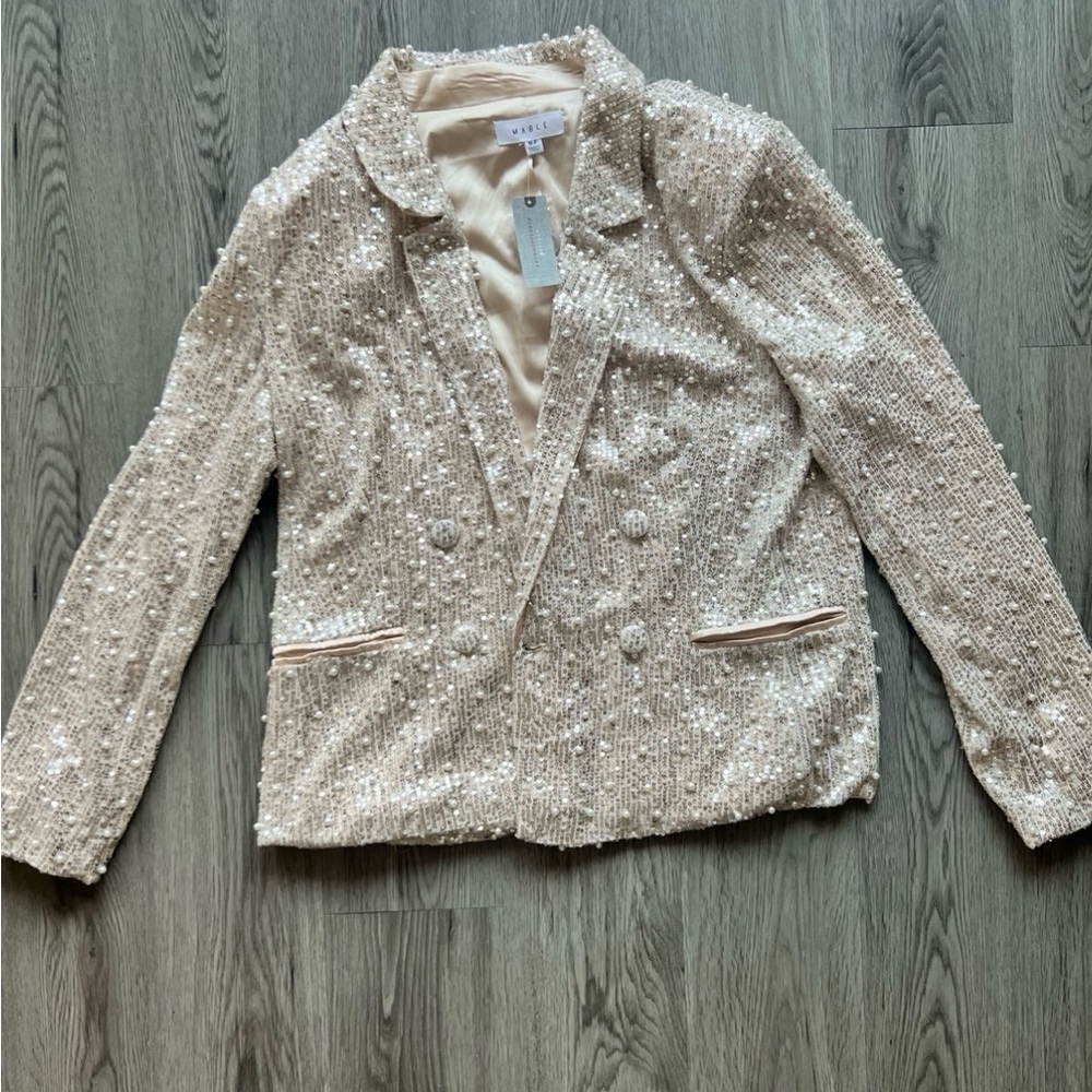 Anthropologie Beige Sequin Blazer